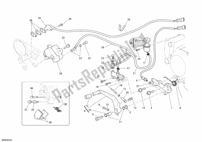 All parts for the Rear Brake System of the Ducati Superbike 1198 S 2009